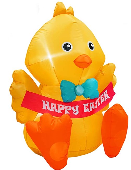 Inflatable yellow chick with Happy Easter banner. 