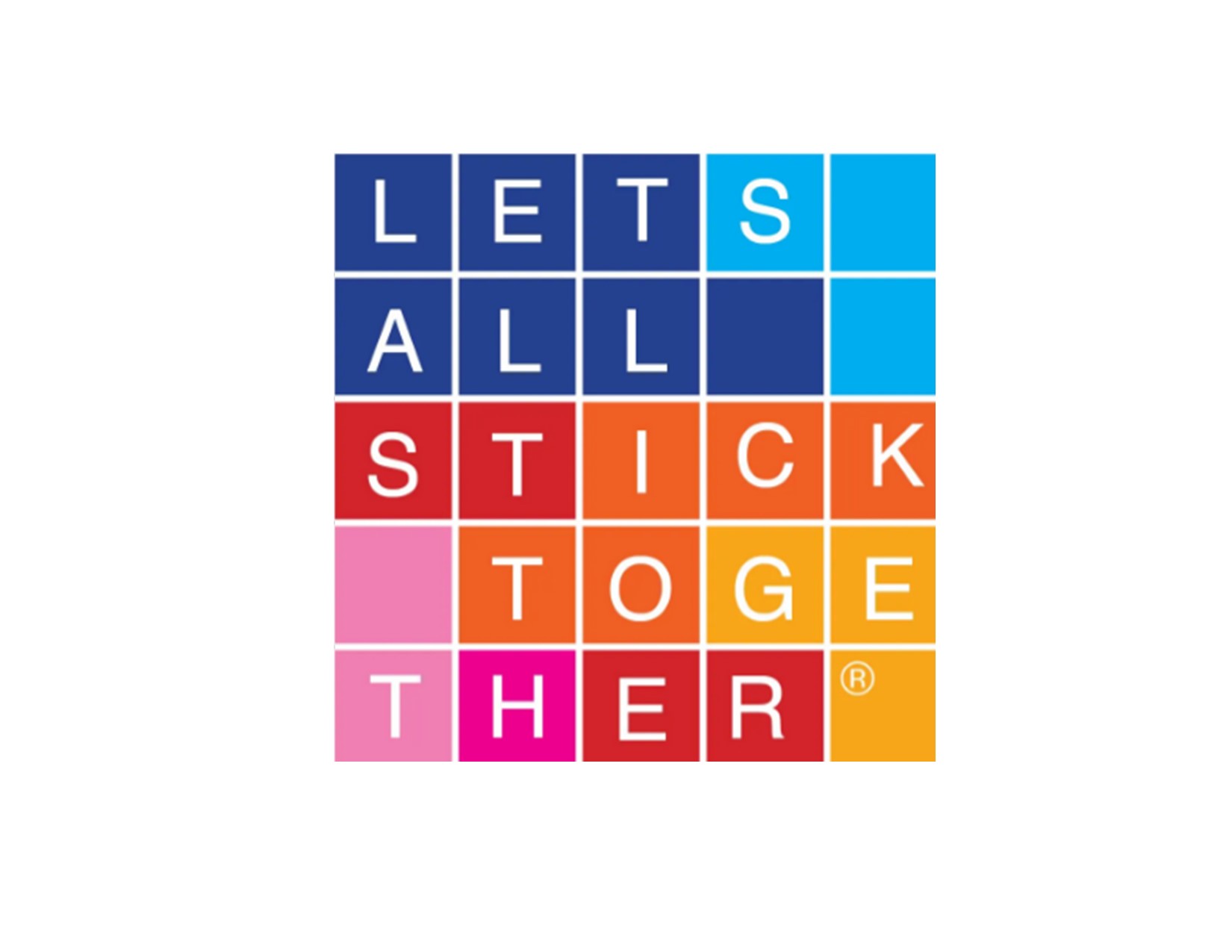 multi-colored boxes with phrase Let's All Stick Together
