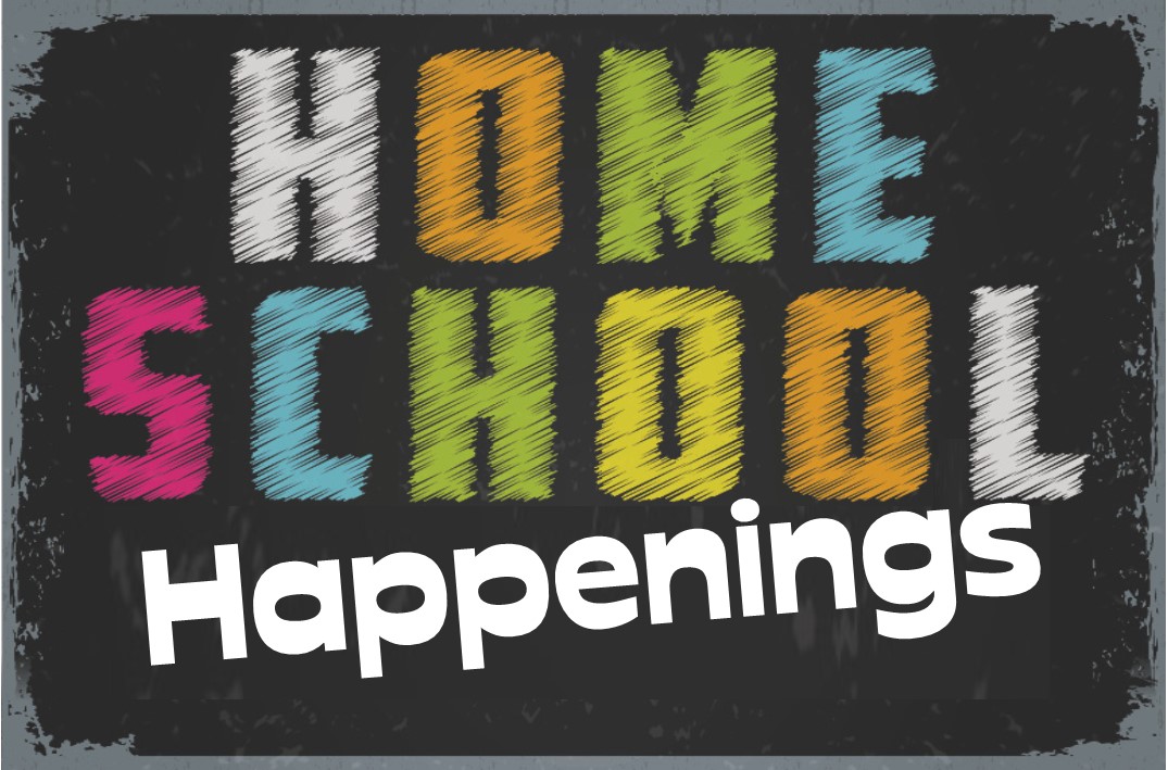 chalk board with homeschool happenings written with colored letters