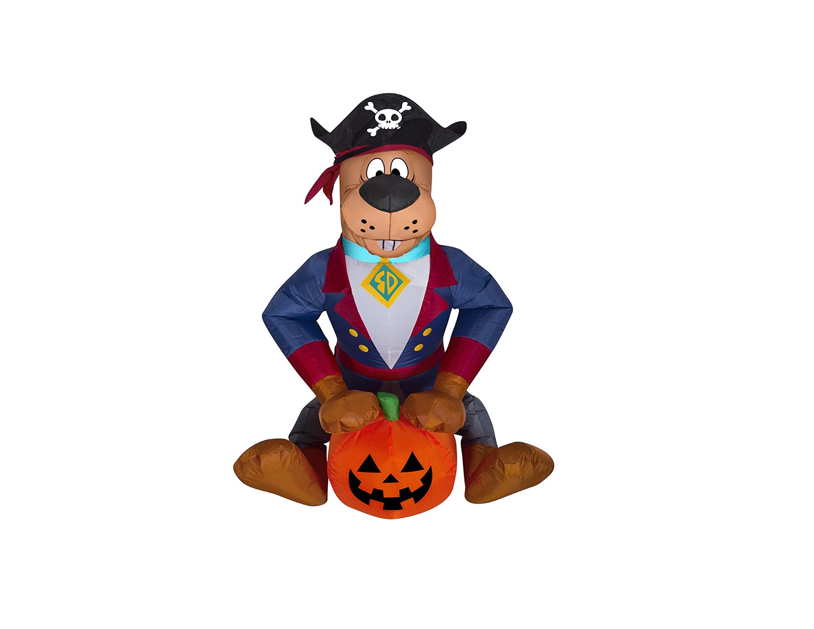 Scooby Doo dog dressed as pirate sitting on a pumpkin