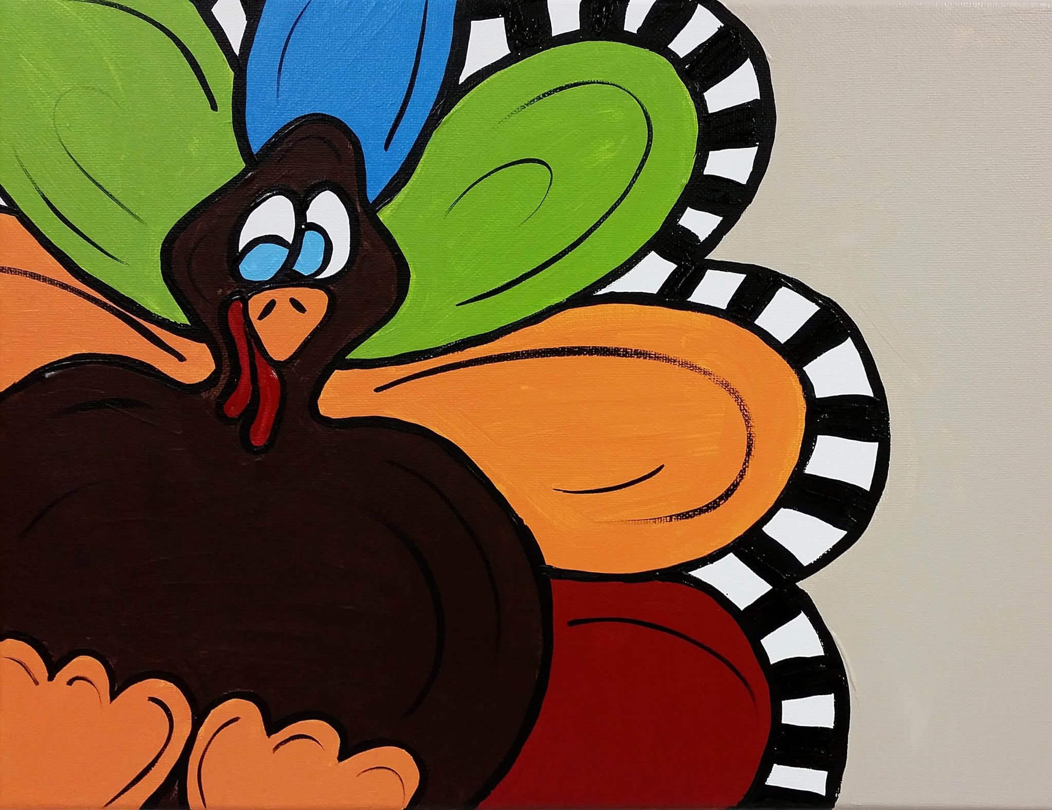 Colorful turkey painted on canvas.