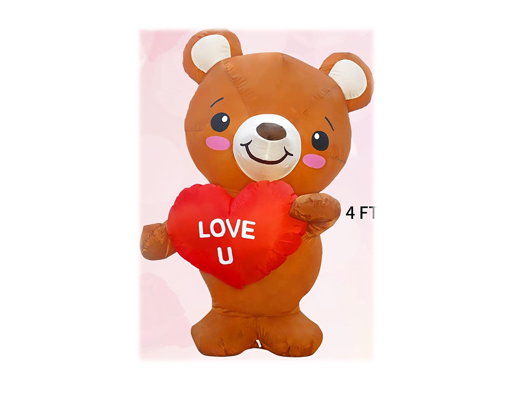 smiling brown bear holding a read heart which reads love u