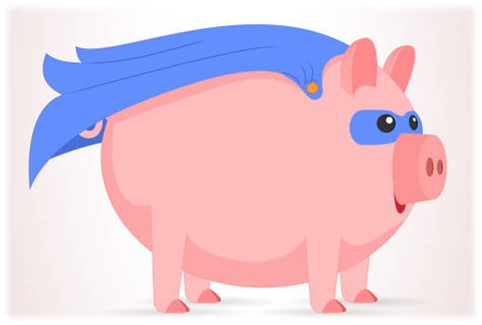 Pink pig with blue cap and mask. 