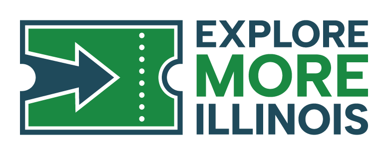 A teal arrow on a green background. Text reads: Explore More Illinois.