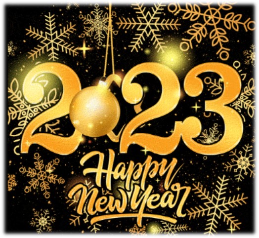 2023 and Happy New Year written in gold 
