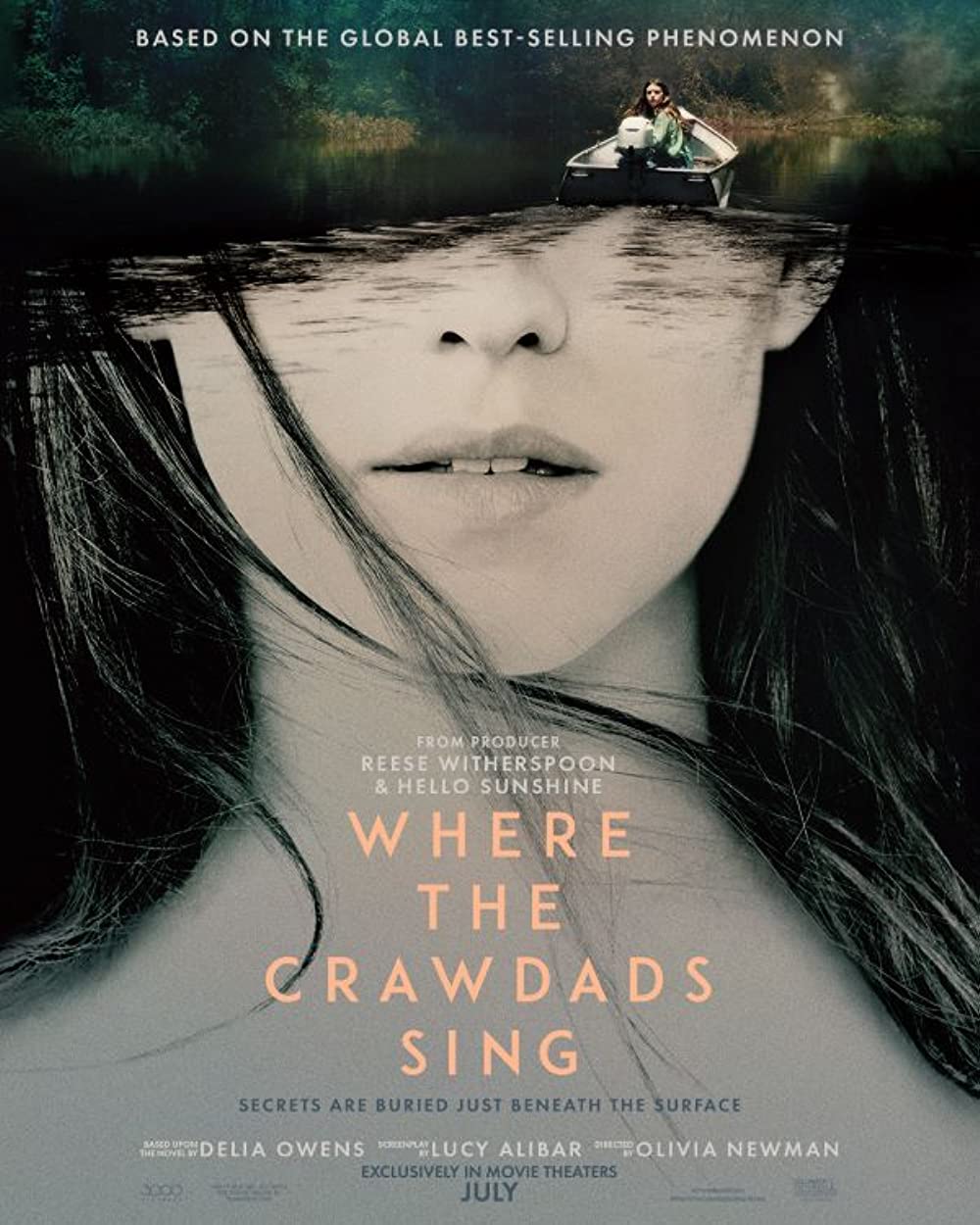 Where the Crawdads Sing movie poster. Woman with eyes covered.