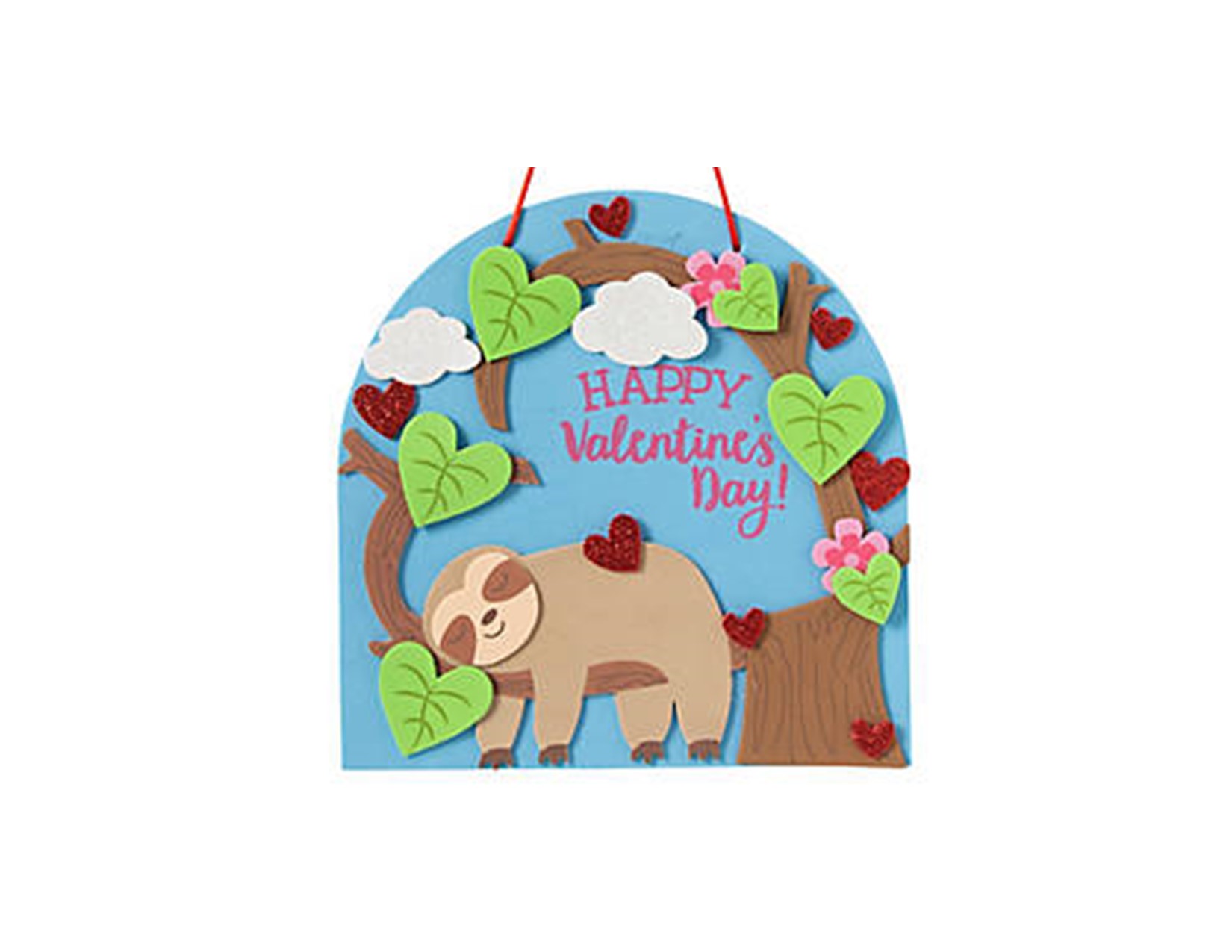 sloth sleeping in a heart shaped tree with heart shaped leaves
