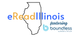 Outline of the state of Illinois. Text reads eRead Illinois featuring Boundless.