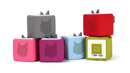 Six colored square speakers. 