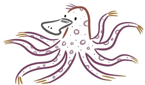 Drawing of a purple octopus/platypus. 