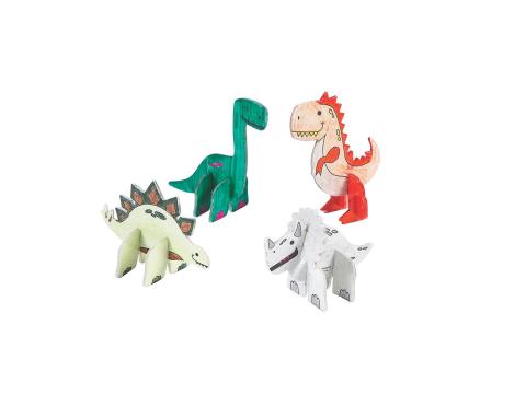 four mini dinosaur characters to put together and color