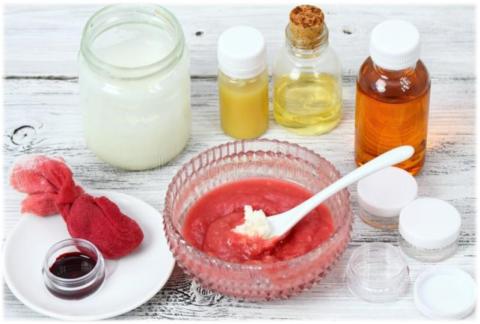 Ingredients for DIY spa treatments i.e. cocoa butter, oil, bowl, spoon, etc. 