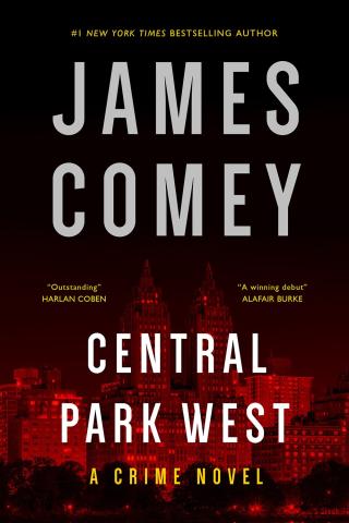 Central Park West by James Comey book cover. The image is a black night sky with a city lit up red. 