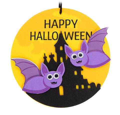 FOAM CRAFT WITH YELLOW MOON, BLACK CASTLE AND TWO BATS