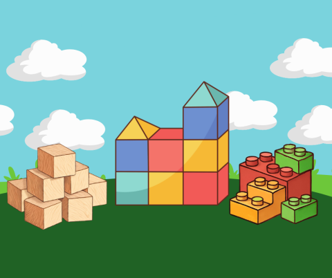 Image of illustrated blocks, magnet tiles, and legos