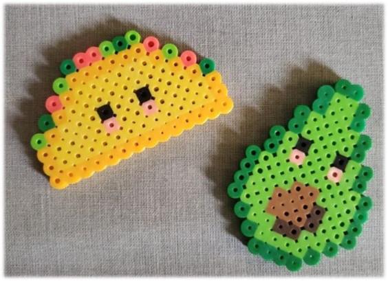Taco and avocado made with Perler Beads. 