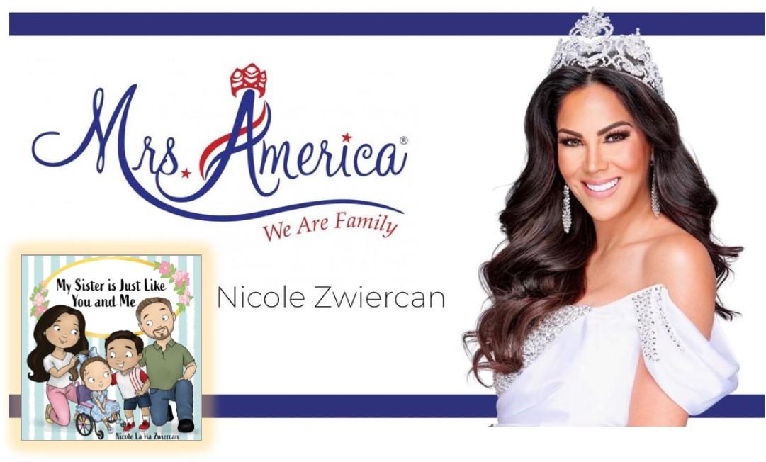 Mrs. America and her book. 