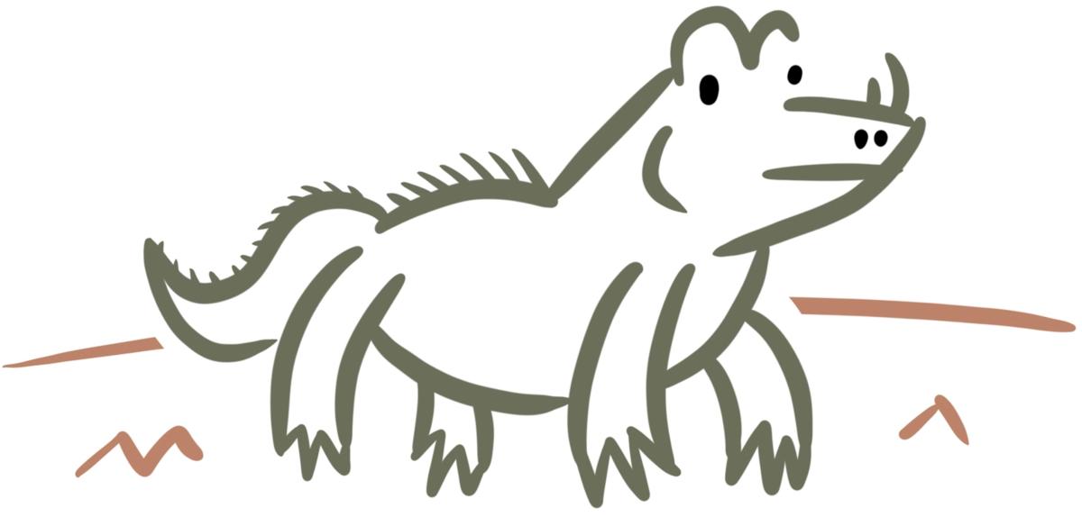 Drawing of a green alligator.