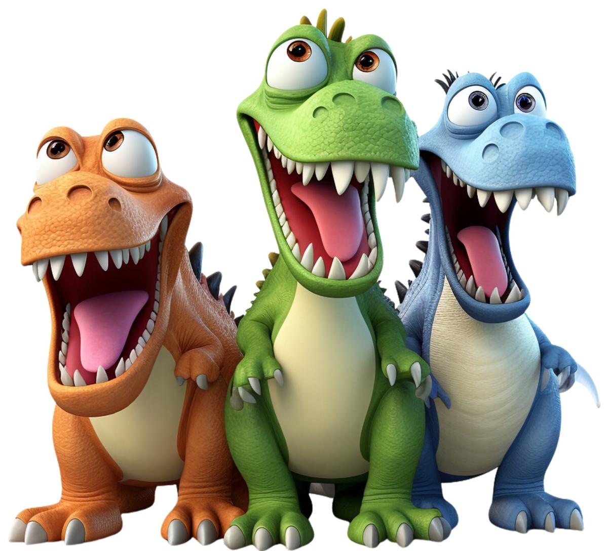 THREE COLORFUL DINOSAURS