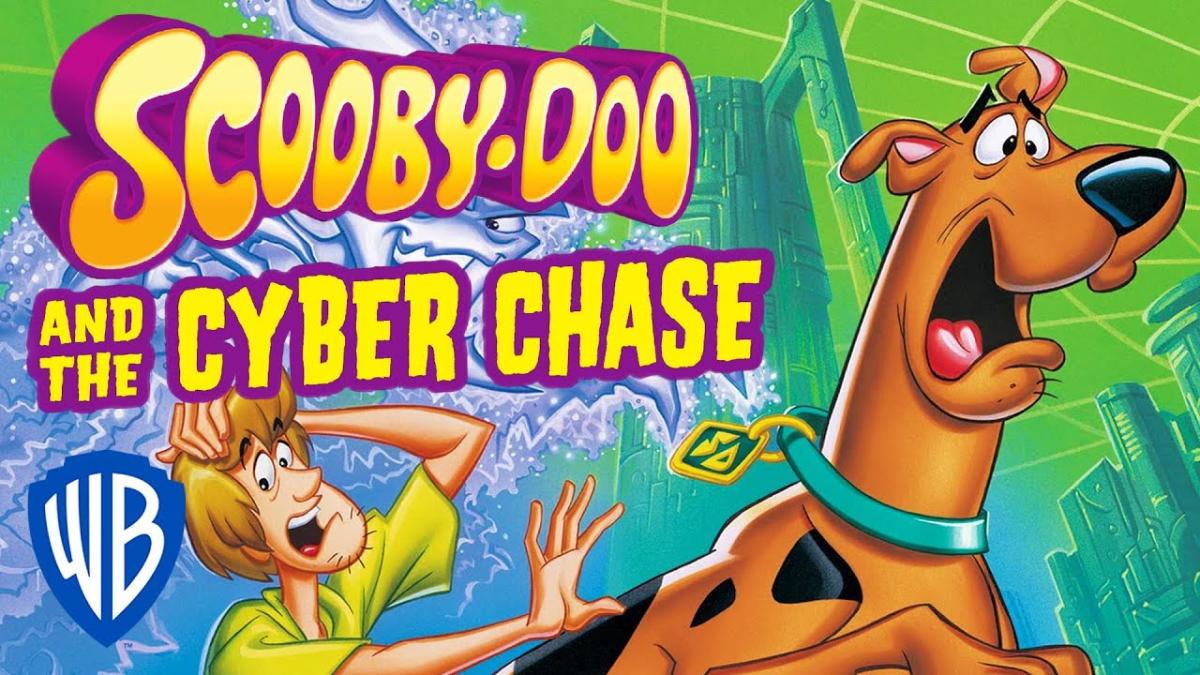 IMAGE OF SCOOBY AND SHAGGY RUNNING IN CYBERSPACE. TEXT READS SCOOBY DOO AND THE CYBERCHASE