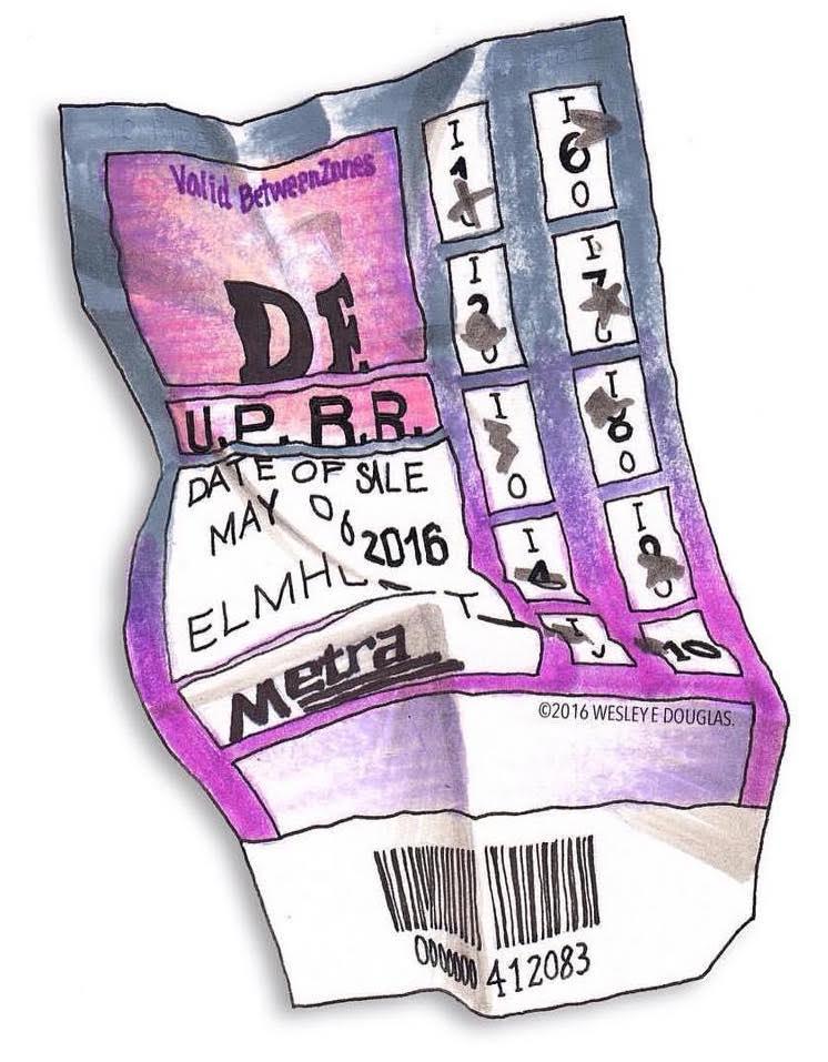 Illustration of a crumpled Metra train ticket.