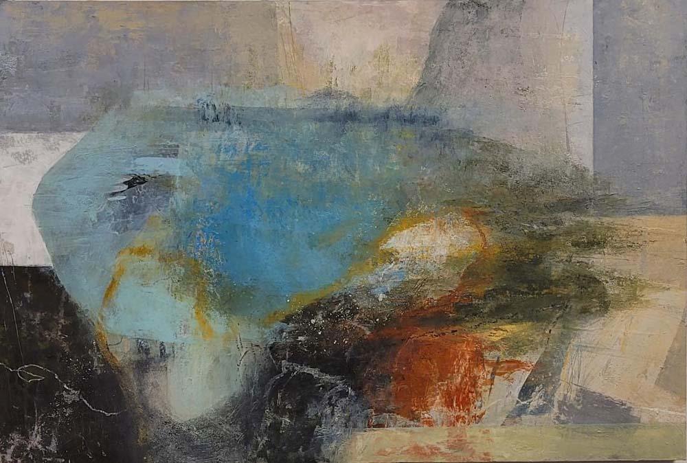 Painting of a whale using oil and cold wax.