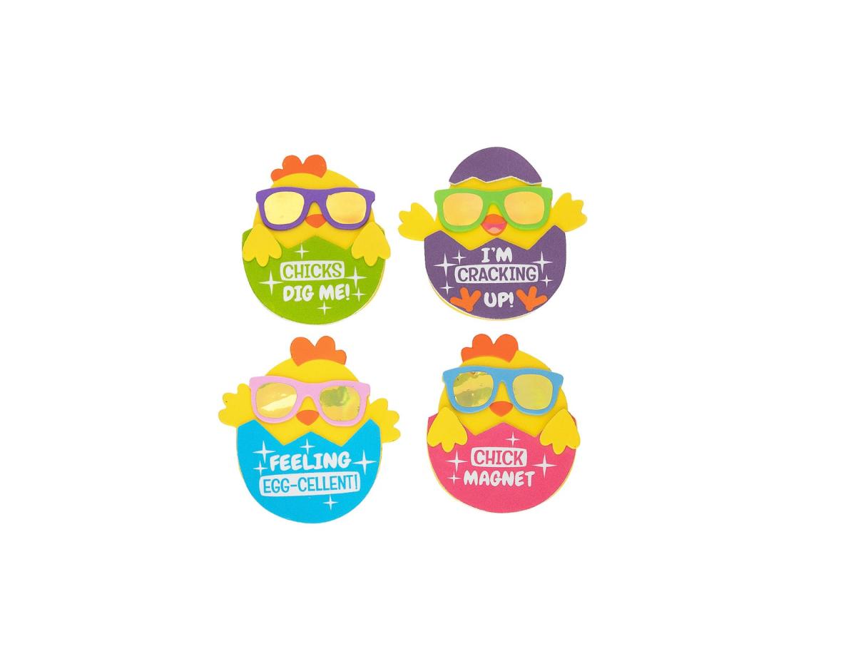 foam craft of 4 chicks hatching from eggs wearing cool sunglasses