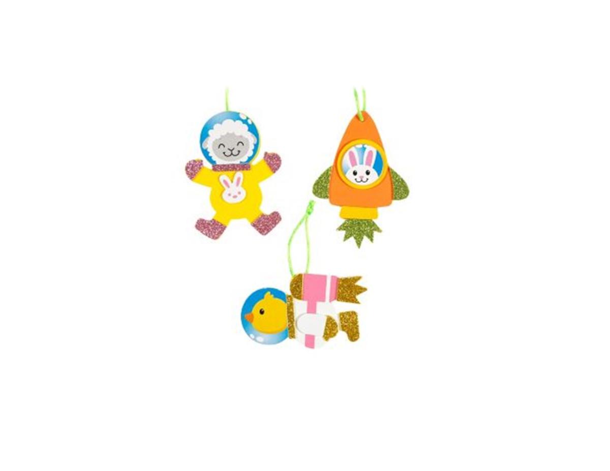 lamb, bunny and chick foam craft dressed for outer space